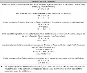 factoring quadratic expressions