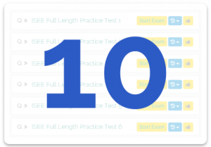app screen shot showing 10 ISEE Practice tests for the lower level