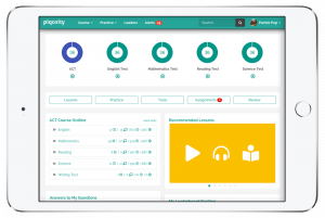 iPad with ACT practice tests and Lessons student dashboard