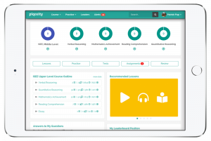 iPad with ISEE Practice Test and Lessons dashboard for ISEE Middle Level