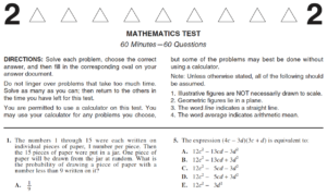 Page 1 of the ACT Math test Form 2176CPRE The numbers 1 through 15