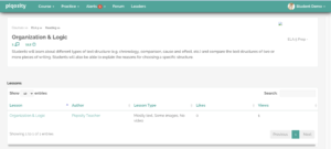 "Organization & Logic" page prior to lesson
