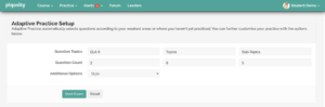 Adaptive Practice Setup page