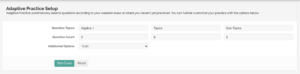 the adaptive practice setup screen