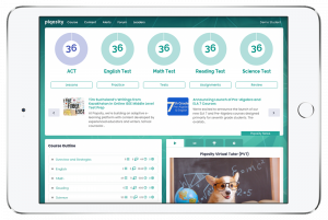 iPad loaded with Piqosity 2 student dashboard for ACT course